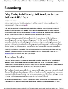 thumbnail of Delay Taking Social Security Add Annuity to Survive Retirement